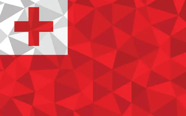 Vector illustration of Low poly Tonga flag vector illustration. Triangular Tongan flag graphic. Tonga country flag is a symbol of independence.