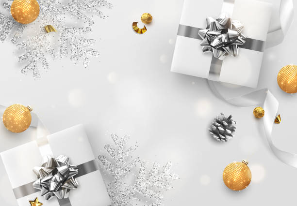 istock Christmas background. Festive bright design composition top view. 1282630204