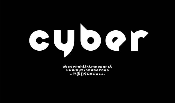 technické bílé písmo, zaoblená moderní abeceda, trendy písmena od a do z a čísla od 0 do 9, vektorová ilustrace 10eps - industriální styl stock ilustrace