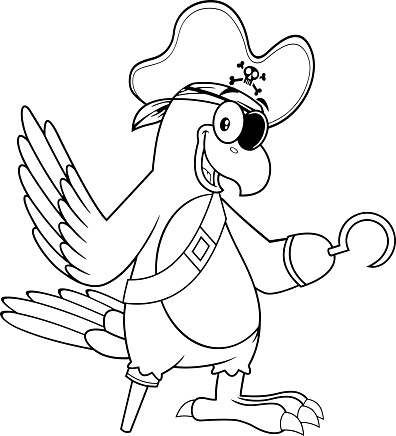 Outlined Parrot Pirate Bird Cartoon Character Waving Stock Illustration -  Download Image Now - iStock