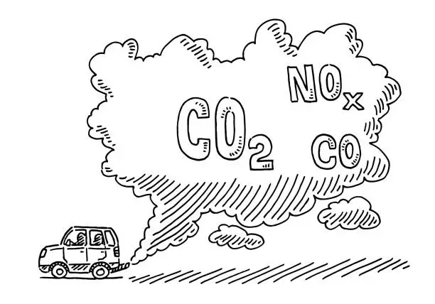 Vector illustration of Car Pollution Concept Drawing