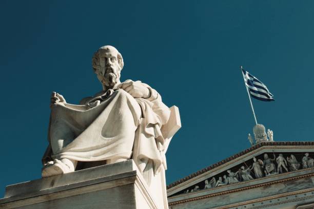 estatua del antiguo filósofo griego platón - plato philosopher statue greek culture fotografías e imágenes de stock