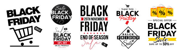 abstrakcyjny wektor black friday tag etykiety sprzedaży izolowane na białym tle. - black week stock illustrations