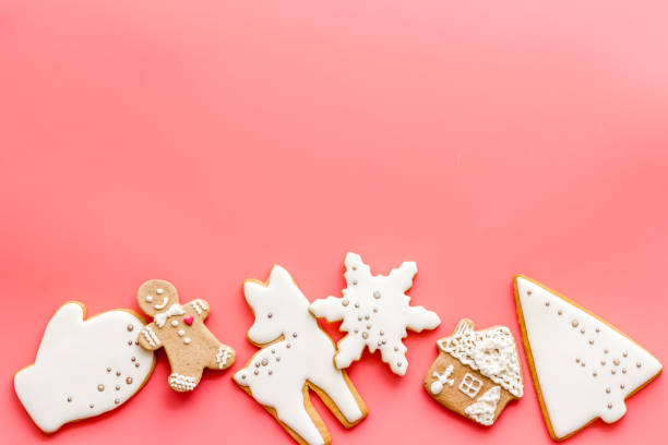 istock Top view of Christmas gingerbread cookies on kitchen table, top view 1282641698