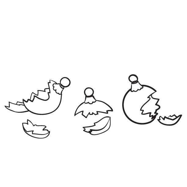 Skizze eines gebrochenen Weihnachtsbaum Spielzeug, Färbung, isolierte Objekt auf weißem Hintergrund, Cartoon-Illustration, Vektor, – Vektorgrafik