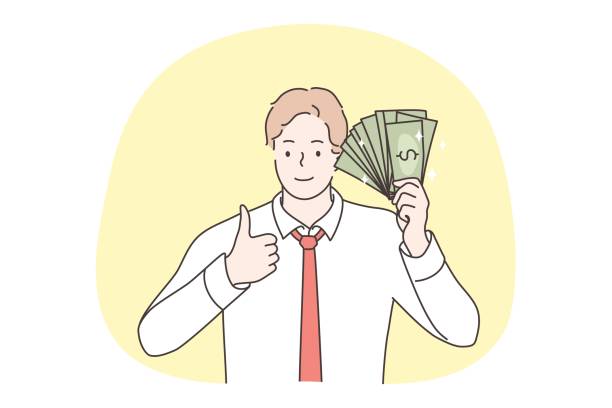 бизнес, успех, достижение цели, инвестиции, богатство, концепция денег - greed currency men happiness stock illustrations