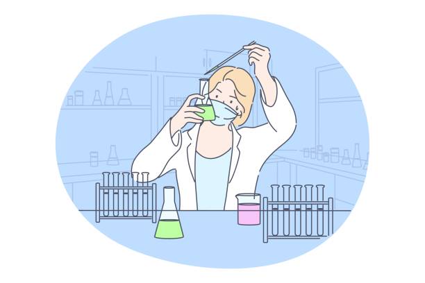 科学、化学、コロナウイルス、実験コンセプト - laboratory assistant healthcare and medicine chemistry点のイラスト素材／クリップアート素材／マンガ素材／アイコン素材