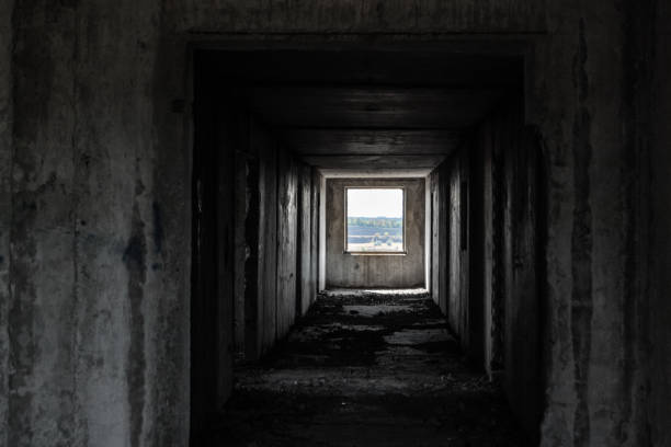 istock Window outside from weathered abandoned floor way 1282645306