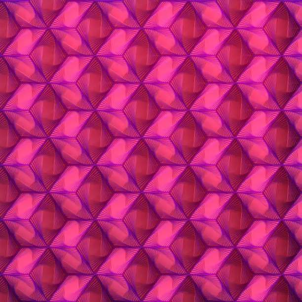 Photo of 3d rendering pink cubes isometric projection with colorful spiral wire pattern
