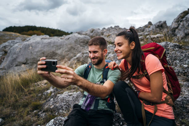 istock Young hikers taking selfie 1282649235