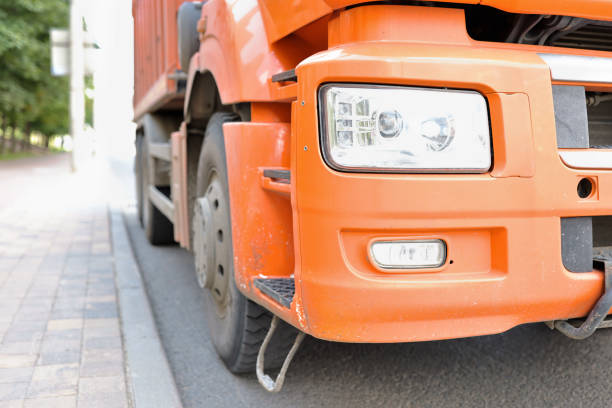 istock Truck is standing on roadway front bumper closeup 1282650188