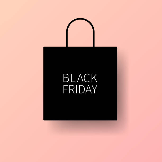 черная пятница продажи иллюстрации баннер шаблон с черной сумке магазинов на розовом фоне. реклама, рекламный баннер черного и розового цв� - black friday stock illustrations