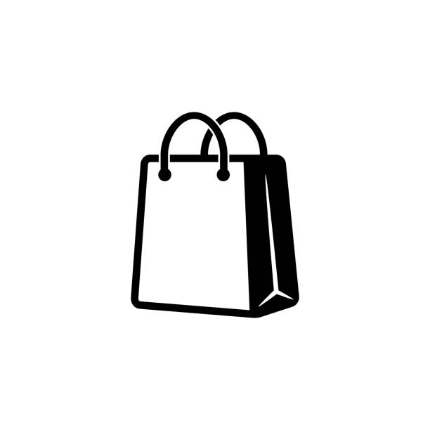 ilustrações, clipart, desenhos animados e ícones de ícone da sacola de compras em preto. saco de papel ecológico. ícone da bolsa. vetor em fundo branco isolado. eps 10. - saco de compras
