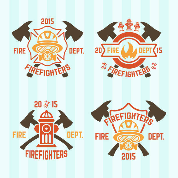 Set of fire department vector colored labels Set of fire department vector colored labels firefighter shield stock illustrations