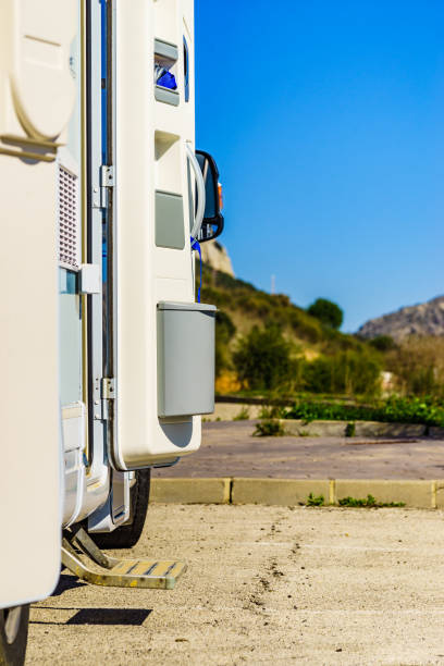 istock Camper door with trash can. 1282654394