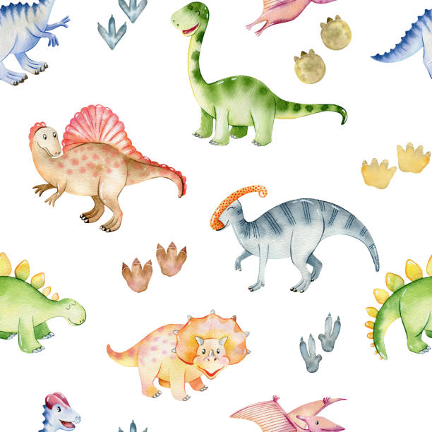 illustrations, cliparts, dessins animés et icônes de aquarelle dinosaures mignons. - brontosaurus illustration and painting watercolor painting watercolour paints