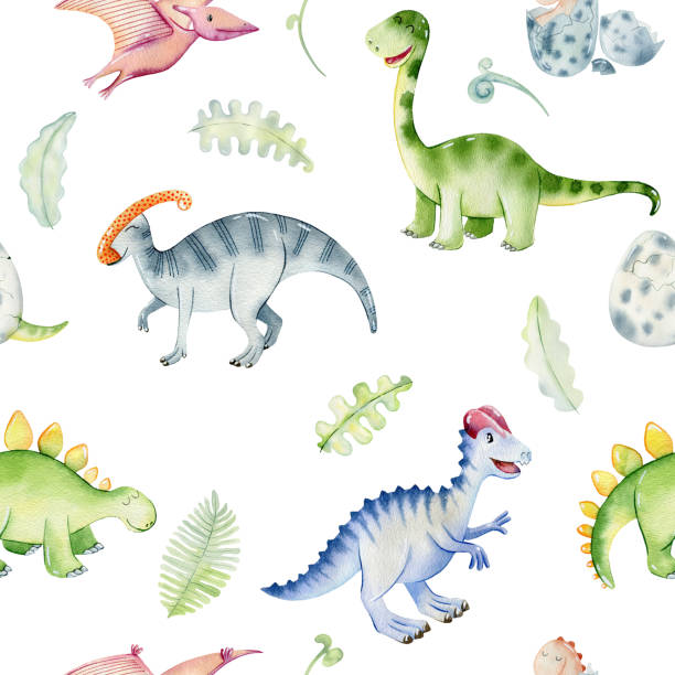 illustrations, cliparts, dessins animés et icônes de aquarelle dinosaures mignons. - brontosaurus illustration and painting watercolor painting watercolour paints