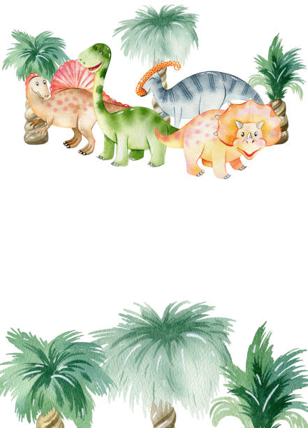 illustrations, cliparts, dessins animés et icônes de aquarelle dinosaures mignons. - brontosaurus illustration and painting watercolor painting watercolour paints