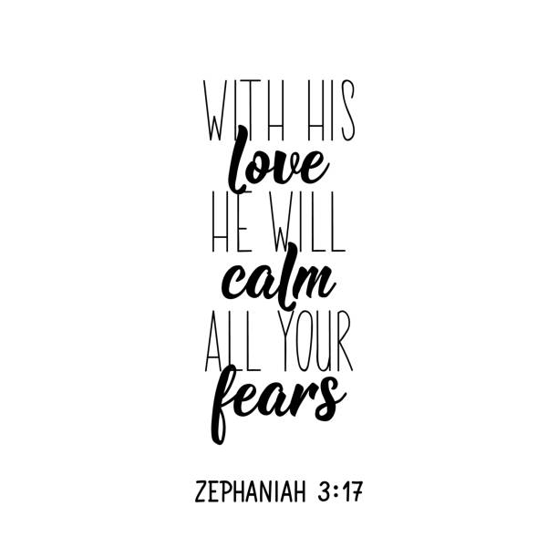 istock With his love, he will calm all your fears. Bible lettering. Calligraphy vector. Ink illustration. 1282662893