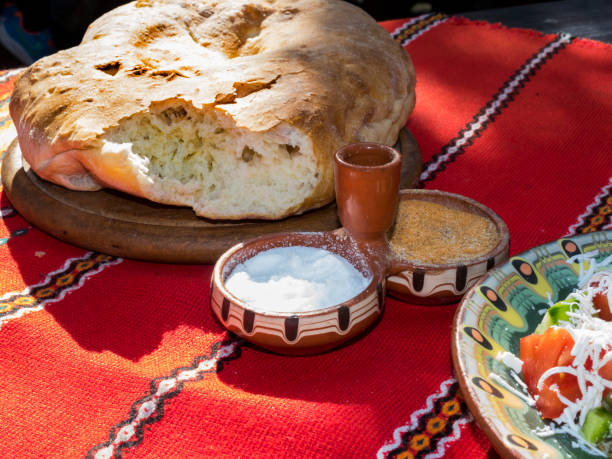 istock homemade bread and beautiful salt with rural spices 1282663571