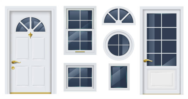 illustrations, cliparts, dessins animés et icônes de ensemble de fenêtres et de portes classiques blanches - textured gold backgrounds architecture and buildings