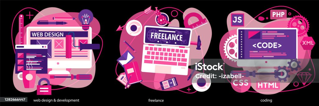 Coding Programming Scripting And Development Concept Banners Stock ...