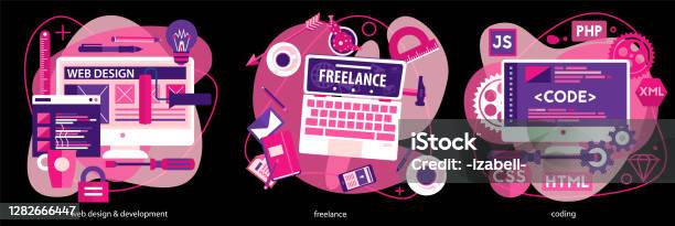 Coding Programming Scripting And Development Concept Banners Stock ...
