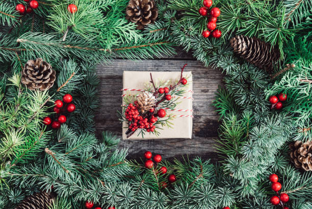 istock Christmas present on wooden table 1282669414