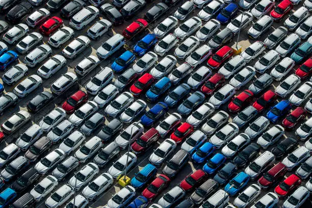 Photo of Aerial view of parked cars