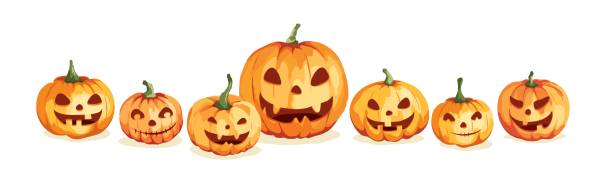 Watercolor pumpkins. Jack O’Lantern. Vector illustration in watercolor painting style. Background for Halloween party. watercolor lantern set stock illustrations