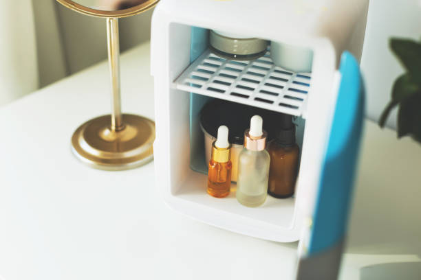 istock Mini fridge on the vanity table. Selfcare concept. 1282675193