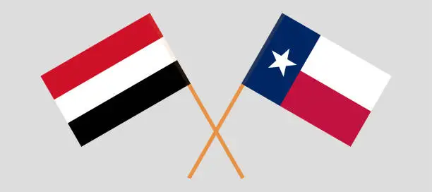 Vector illustration of Crossed flags of the State of Texas and Yemen