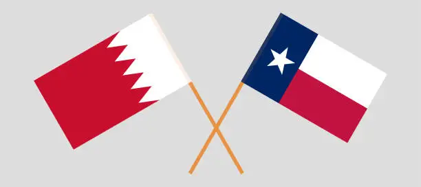 Vector illustration of Crossed flags of the State of Texas and Bahrain