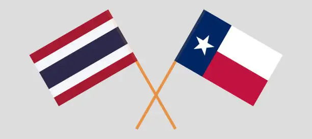 Vector illustration of Crossed flags of the State of Texas and Thailand