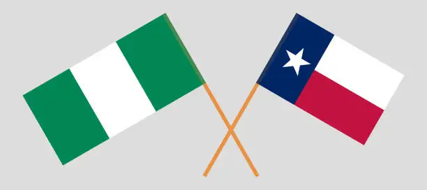 Vector illustration of Crossed flags of the State of Texas and Nigeria