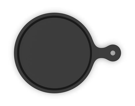 Blank Black Cast Iron  Baking  Pizza Pan Loop Handle, 3d render illustration.