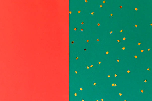 istock Red and green with confetti festive background. Christmas concept. Flat lay 1282676855