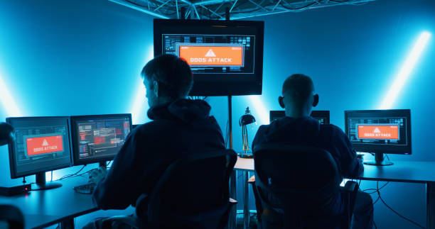 istock Secret base with hackers working in night 1282678142