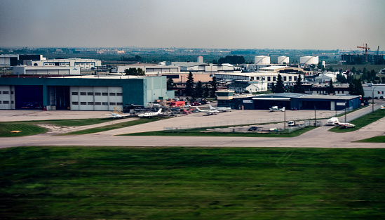 Moscow, Russia – May 16, 2021: jet passenger aircraft in the parking lot at the airport