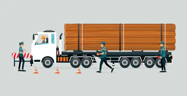 Vector illustration of Police arrest illegal timber