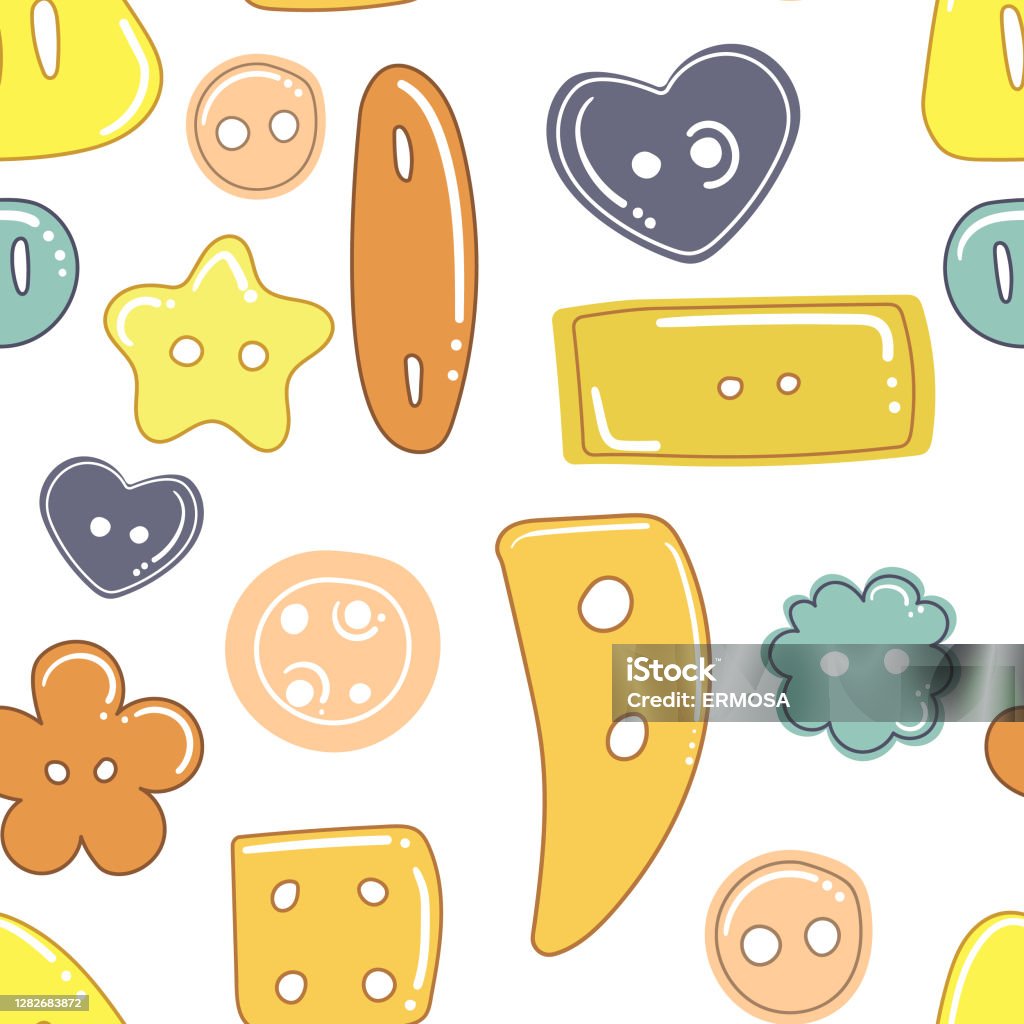 Seamless Pattern Of Hand Drawn Color Buttons Cute And Fun Flat ...