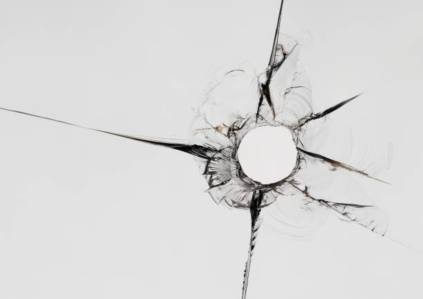istock Broken glass. Cracked window. Bullet hole in window on white background. 1282690314