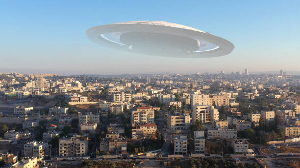 istock Ufo flying saucer over Jerusalem- Aerial view 1282693335