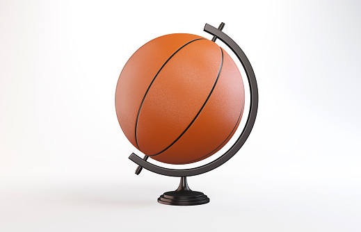 3D Globe And Basketball Ball Concept. Horizontal composition with copy space.