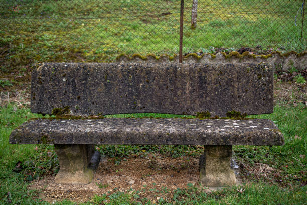 istock Wet weathered stone bench 1282695495