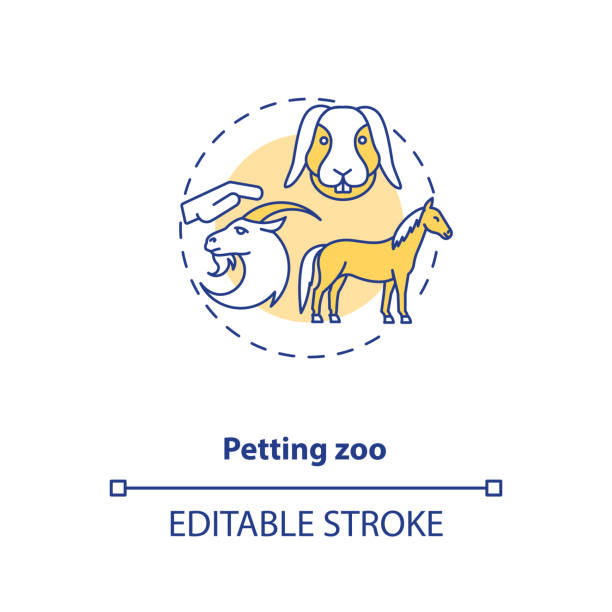 Petting zoo concept icon Petting zoo concept icon. Interesting farming activities options. Exciting place to visit. Agritourism idea thin line illustration. Vector isolated outline RGB color drawing. Editable stroke petting zoo stock illustrations