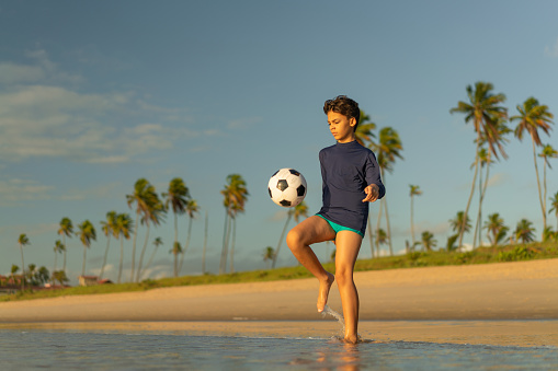 Kid, Soccer, Beach, Vacation, Playing