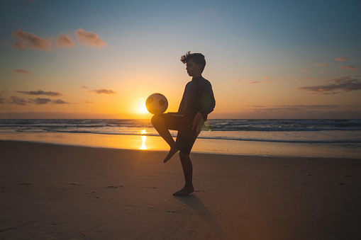Beach, Soccer ball, Playing, Holidays, Sunset