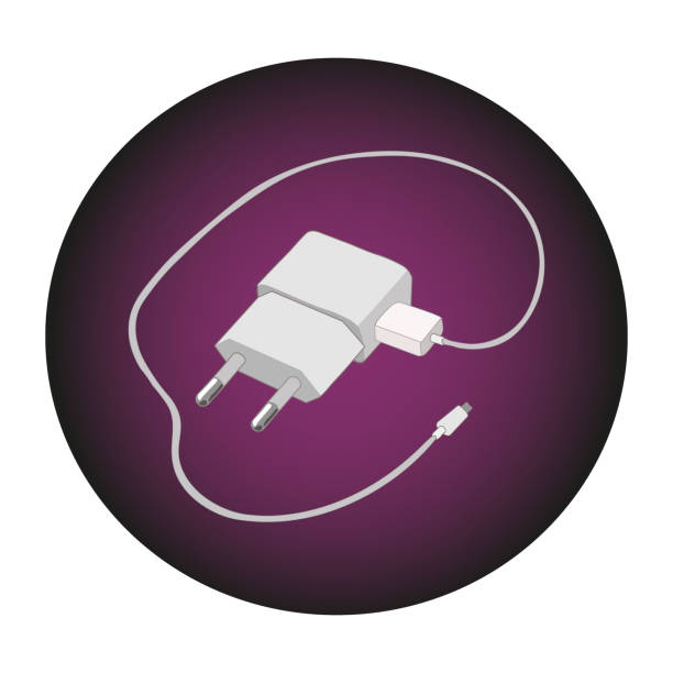 Vector icon of a smartphone charger in the circle Vector art icon of a smartphone charger in the circle phone charger cable stock illustrations