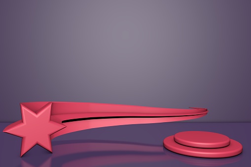 Pink stand and star shape on dark blue background